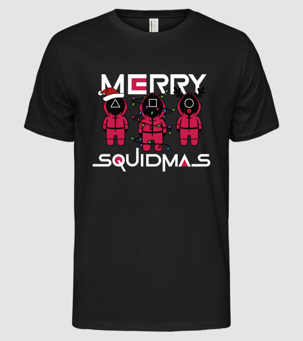 Merry squidmas model negru pe tricou