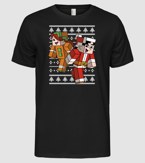 Minecraft christmas ugly sweater model negru pe tricou