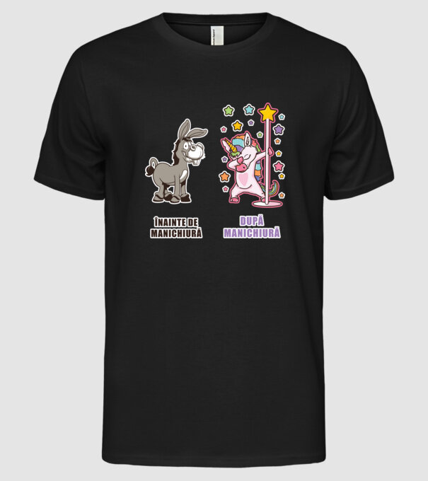 Înainte de manichiură - După manichiură model negru pe tricou