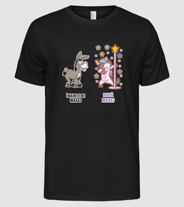 Înainte de masaj - După masaj model negru pe tricou