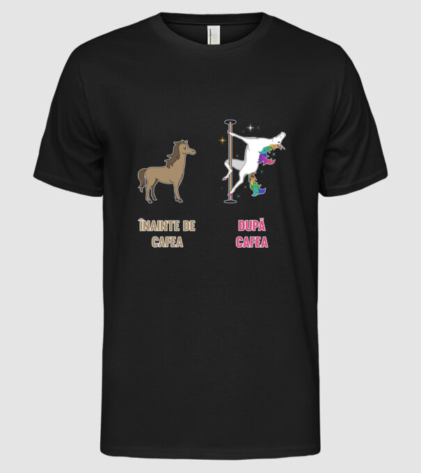Înainte de cafea - După cafea model negru pe tricou