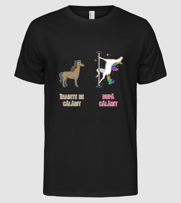 Înainte de călărit - după călărit model negru pe tricou