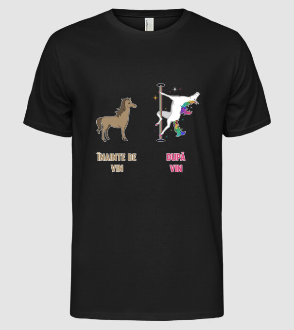 Înainte de vin - După vin model negru pe tricou