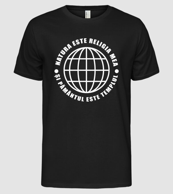 Natura este religia mea model negru pe tricou