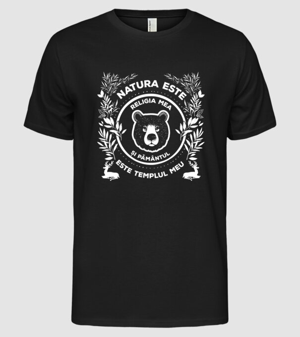 Natura este religia mea și pământul este templul meu model negru pe tricou