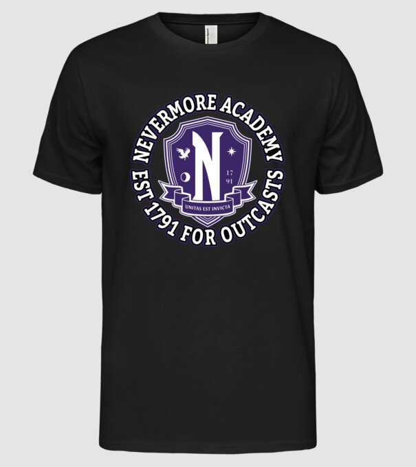 Nevermore academy model negru pe tricou