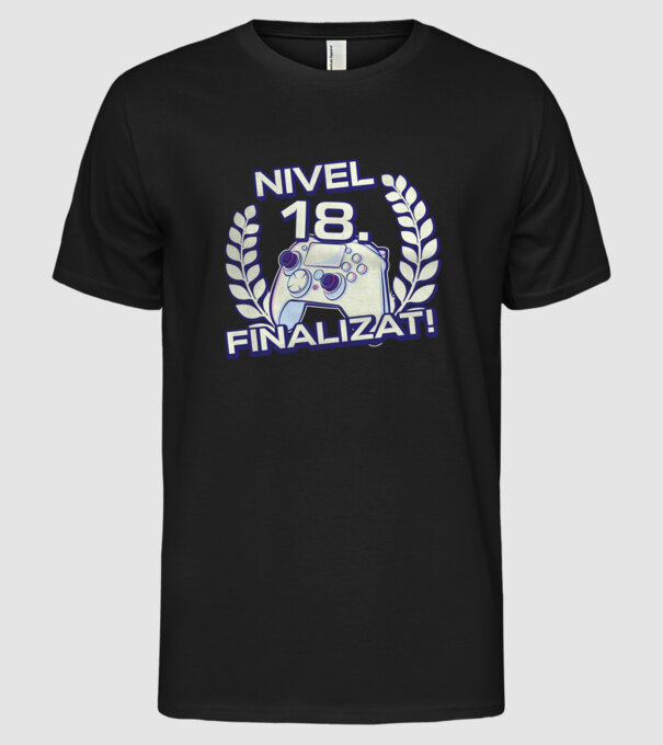Nivel 18 finalizat! model negru pe tricou