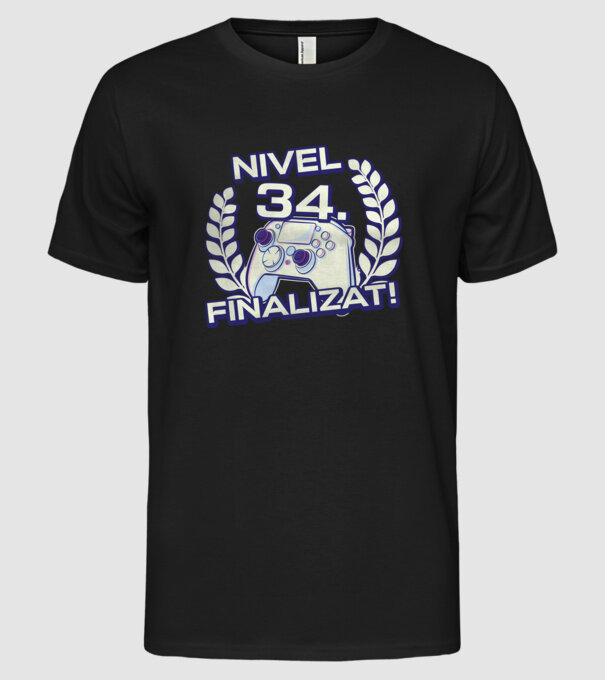 Nivel 34 finalizat! model negru pe tricou