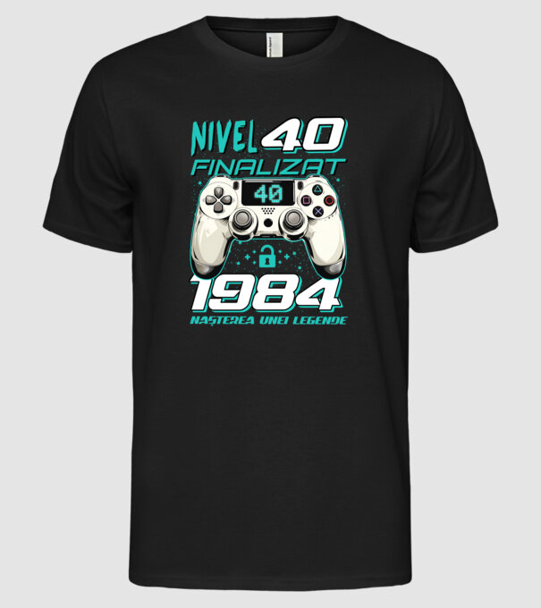 Nivel finalizat 40 1985 model negru pe tricou