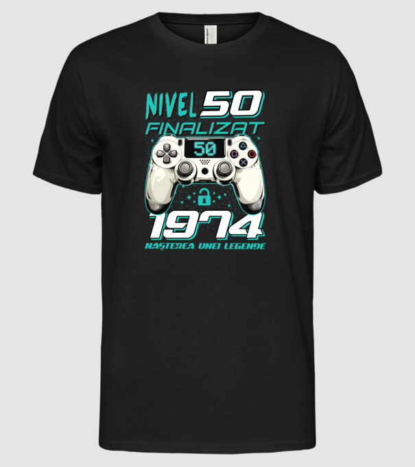Nivel finalizat 50 1975 model negru pe tricou