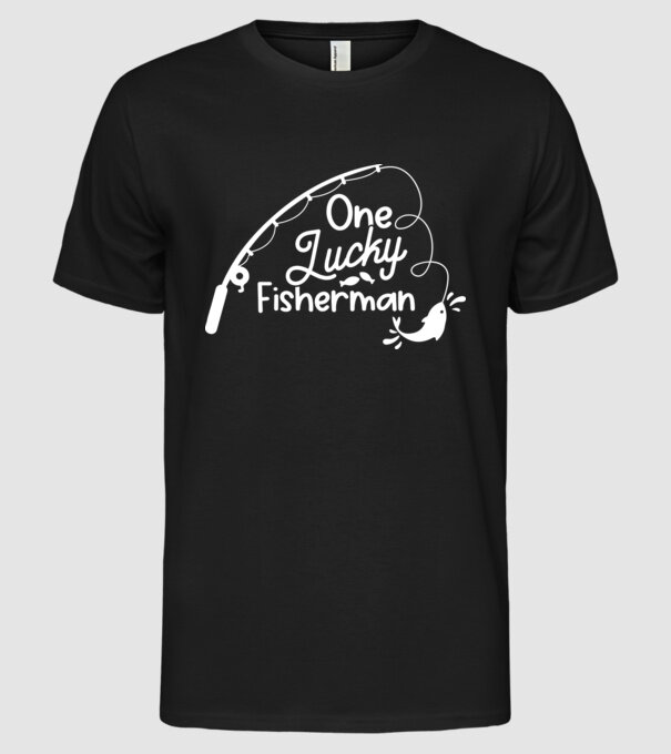 One lucky Fisherman model negru pe tricou