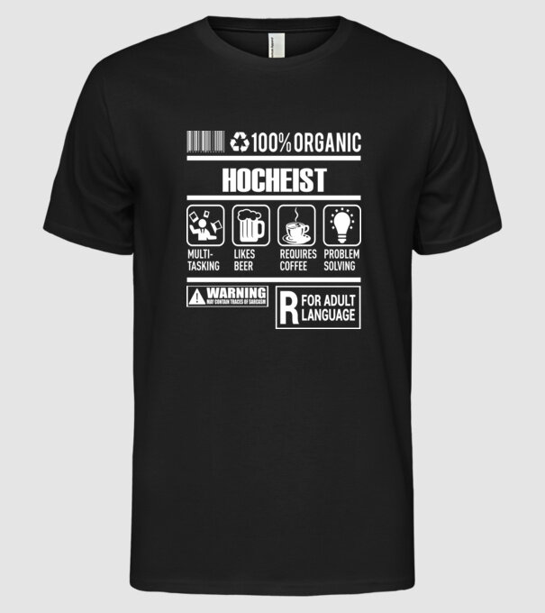 HOCHEIST model negru pe tricou