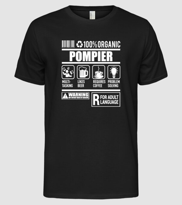 Organic Pompier model negru pe tricou