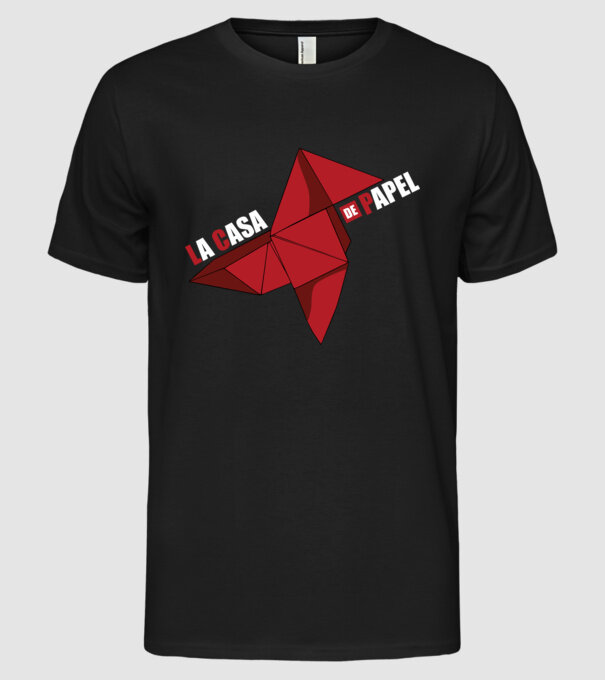 origami la casa de papel model negru pe tricou