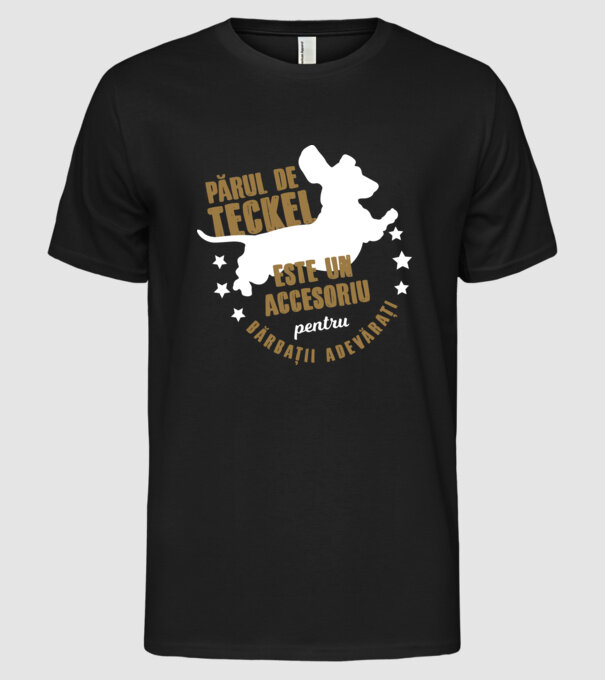 părul de teckel este un accesoriu pentru bărbații adevărați model negru pe tricou