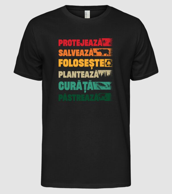 protejează salvează păstrează model negru pe tricou