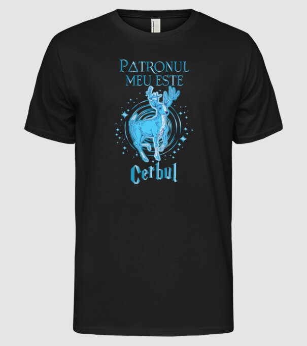 Patronul meu este CERBUL model negru pe tricou