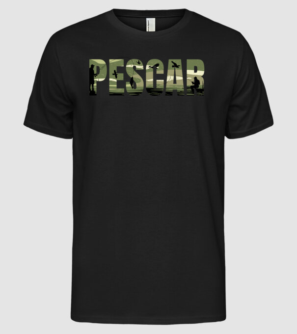 PESCAR model negru pe tricou
