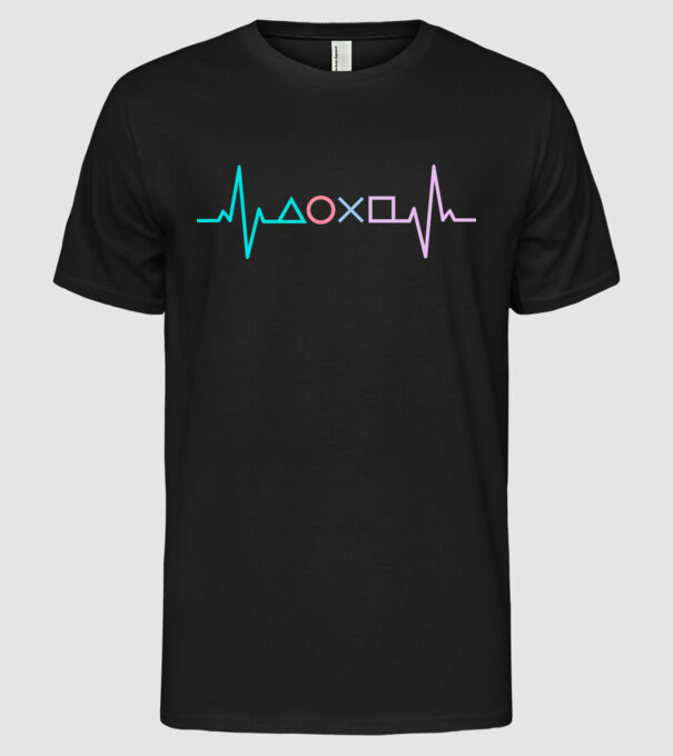 Playstation Symbols EKG model negru pe tricou