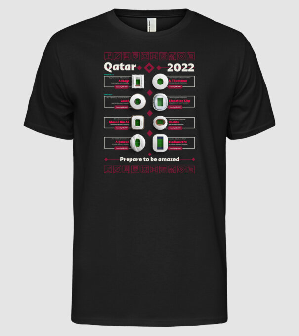 Qatar 2022 Stadiums model negru pe tricou