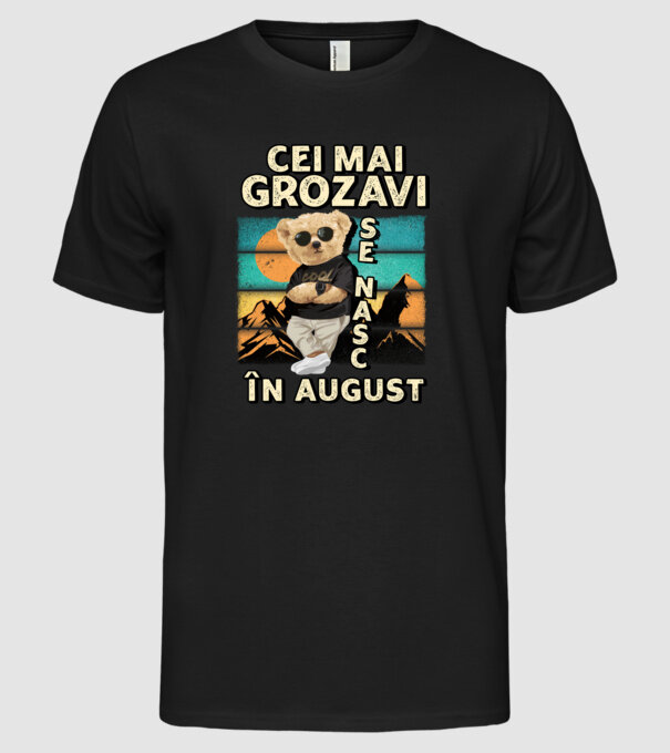 RETRO teddy AUGUST model negru pe tricou