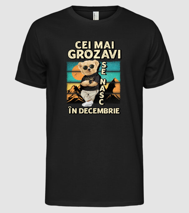 RETRO teddy DECEMBRIE model negru pe tricou