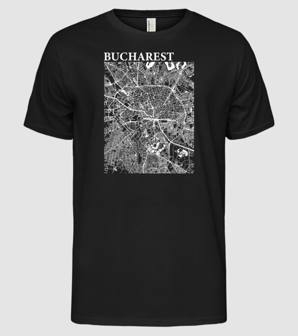 România Bucharest map model negru pe tricou