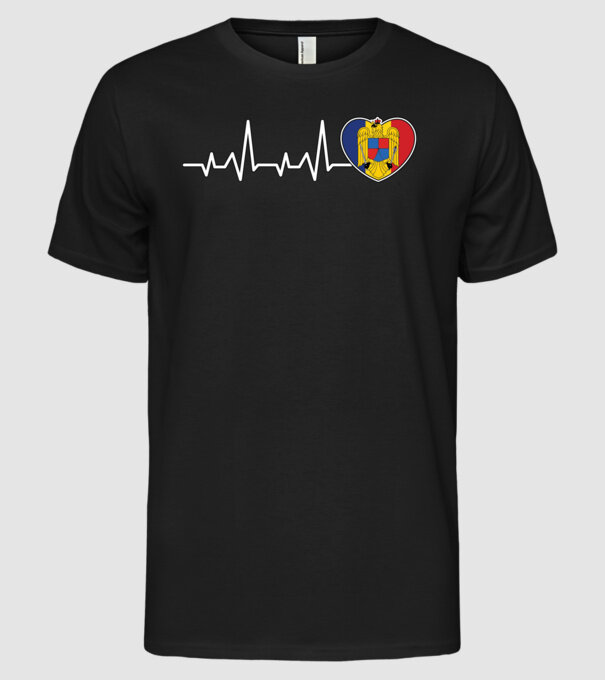 ROMANIA heartbeat model negru pe tricou