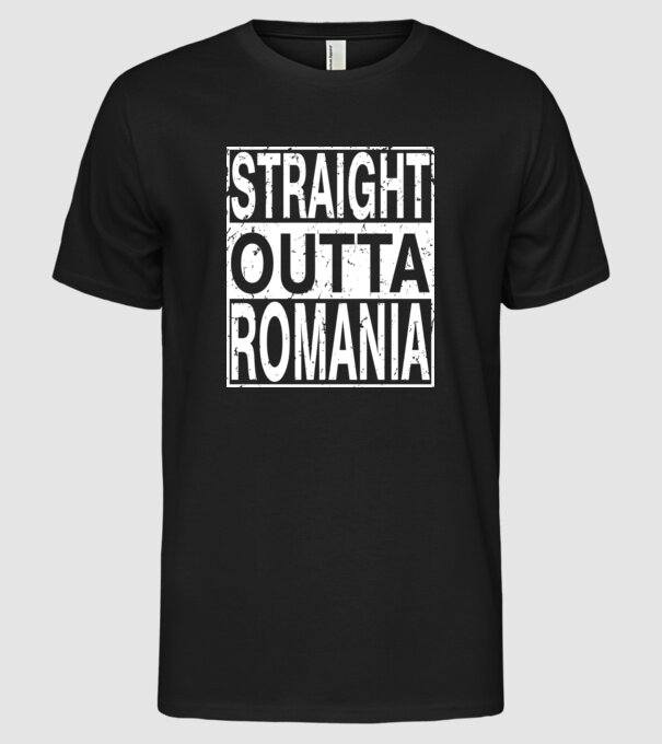 România straight outta model negru pe tricou