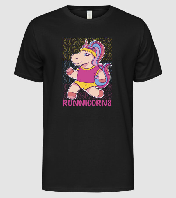 Runnicorns model negru pe tricou