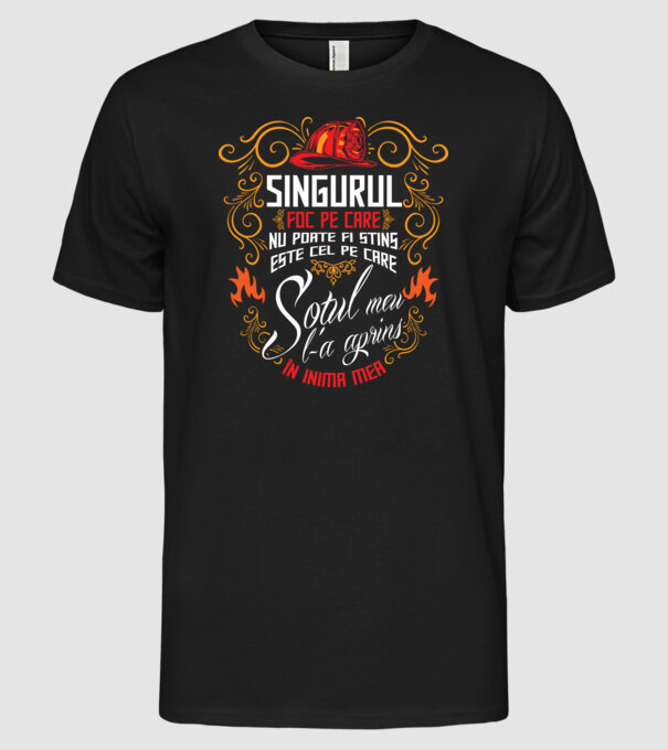Pompier în inima mea model negru pe tricou