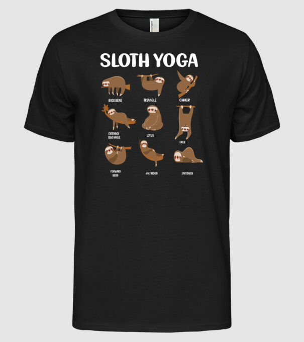 Sloth yoga model negru pe tricou