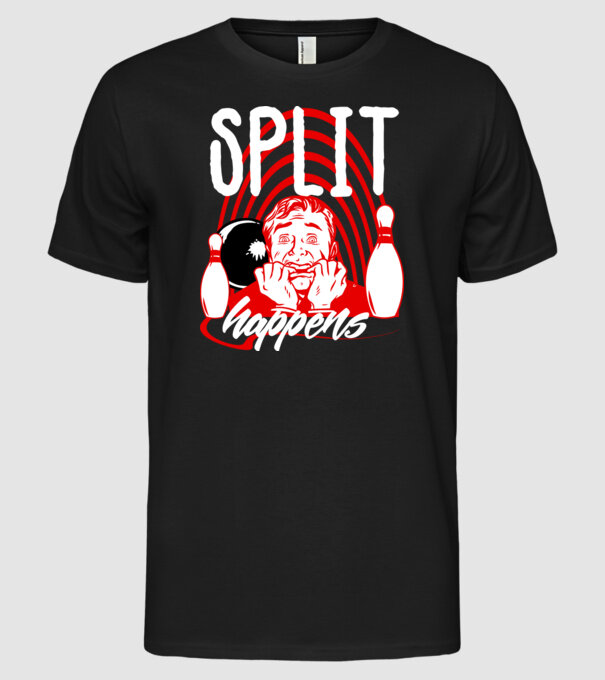 Split Happens model negru pe tricou