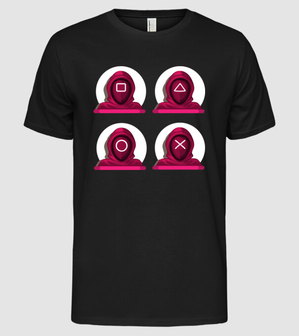 squid game characters model negru pe tricou