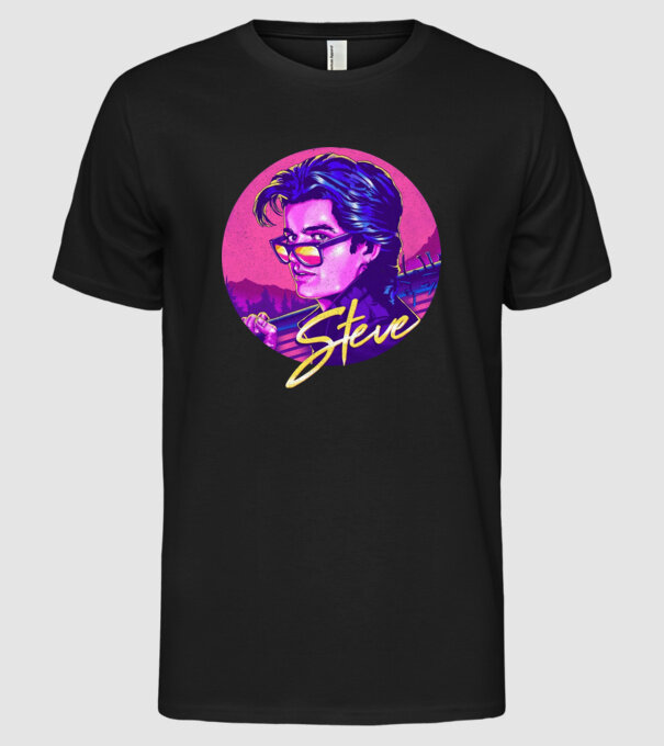 steve neon stranger things model negru pe tricou