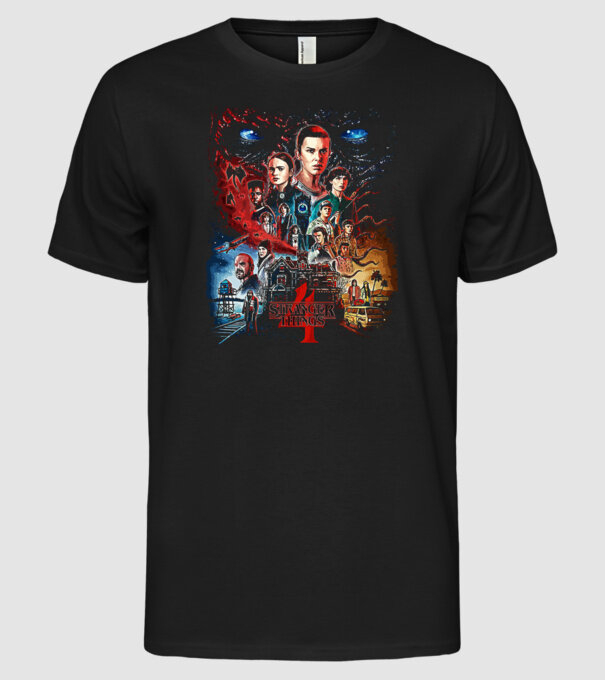stranger things poster model negru pe tricou