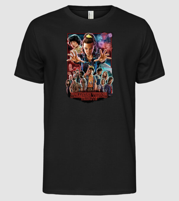 stranger things tribute poster model negru pe tricou