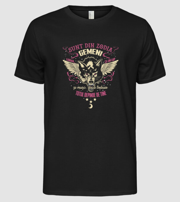 GEMENI model negru pe tricou