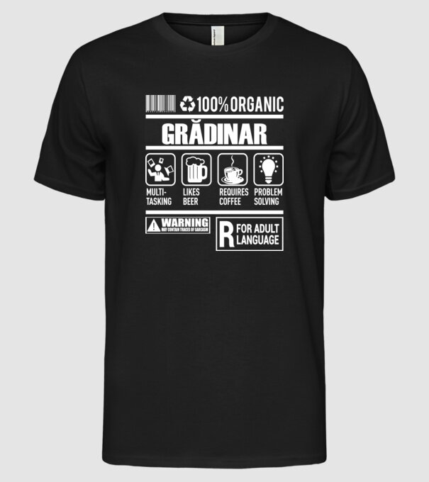 sunt grădinar model negru pe tricou