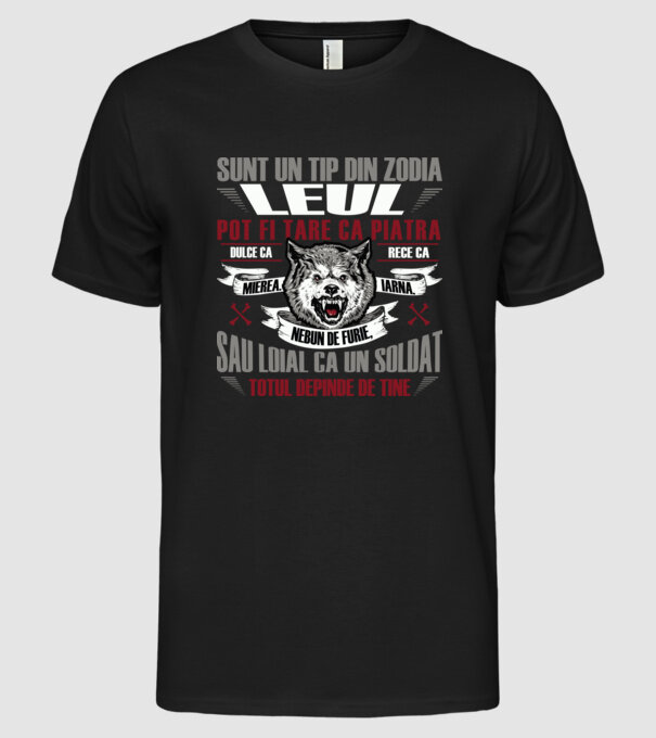 Sunt un tip din zodia Leul model negru pe tricou
