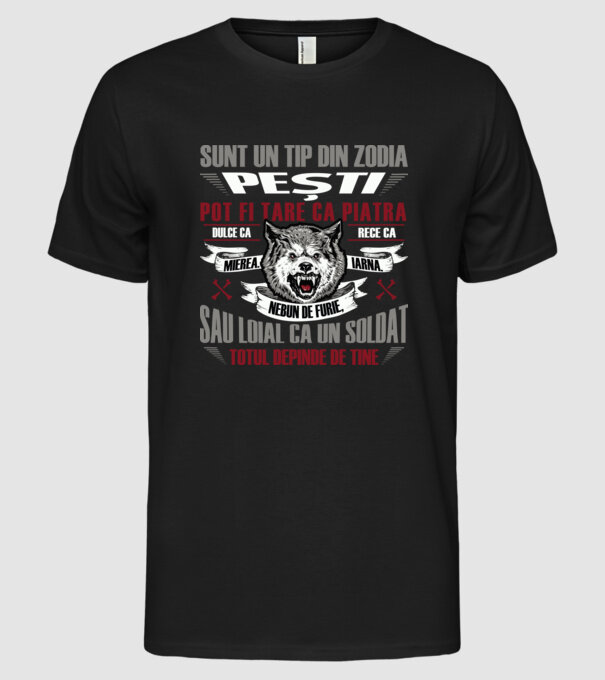 Sunt un tip din zodia Pești model negru pe tricou