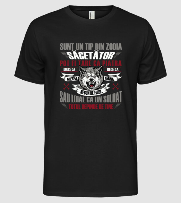 Sunt un tip din zodia Săgetător model negru pe tricou