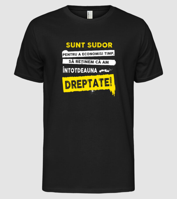 Sunt sudor, pentru a economisi timp, să reținem că am întotdeauna dreptate! model negru pe tricou