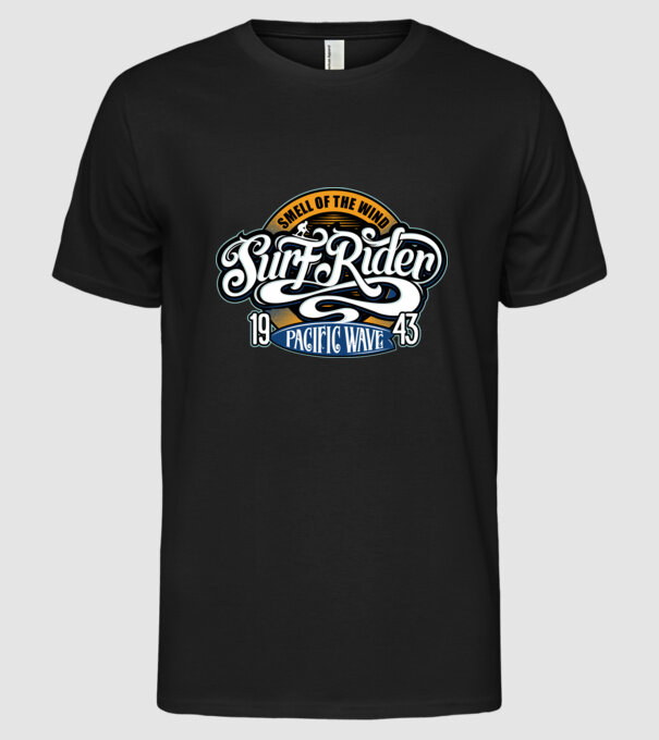 Surf Rider model negru pe tricou