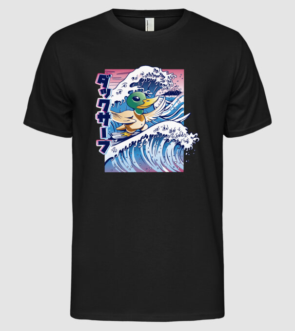 Surfer Duck model negru pe tricou
