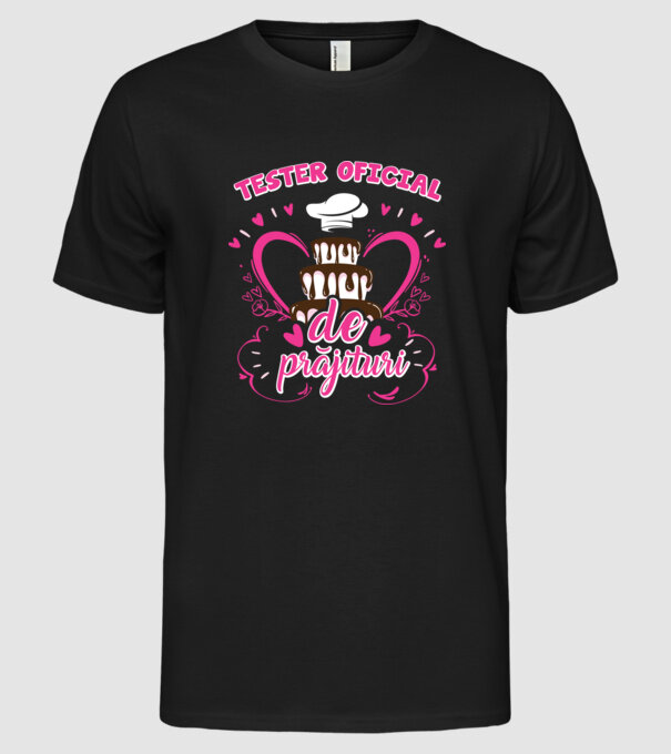 tester oficial de prăjituri model negru pe tricou