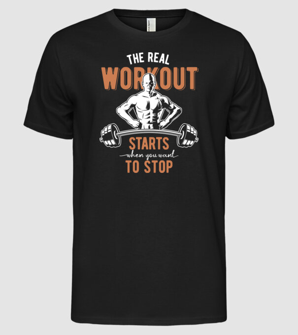 The Real Workout model negru pe tricou