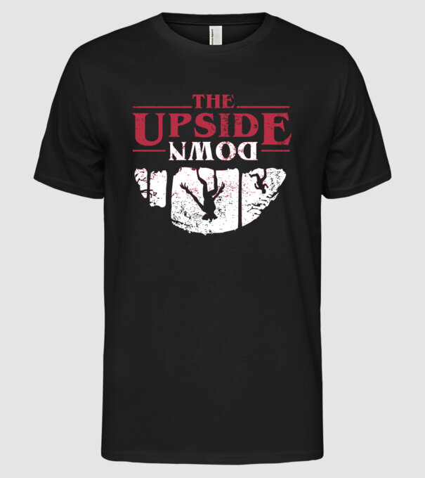 the upside down logo model negru pe tricou