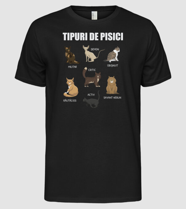 Tipuri de pisici model negru pe tricou