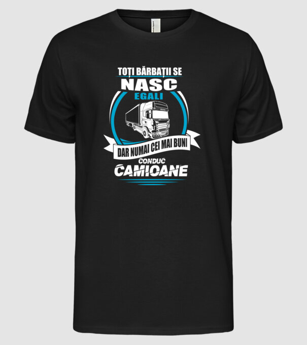Toți bărbații se nasc egali camioane model negru pe tricou